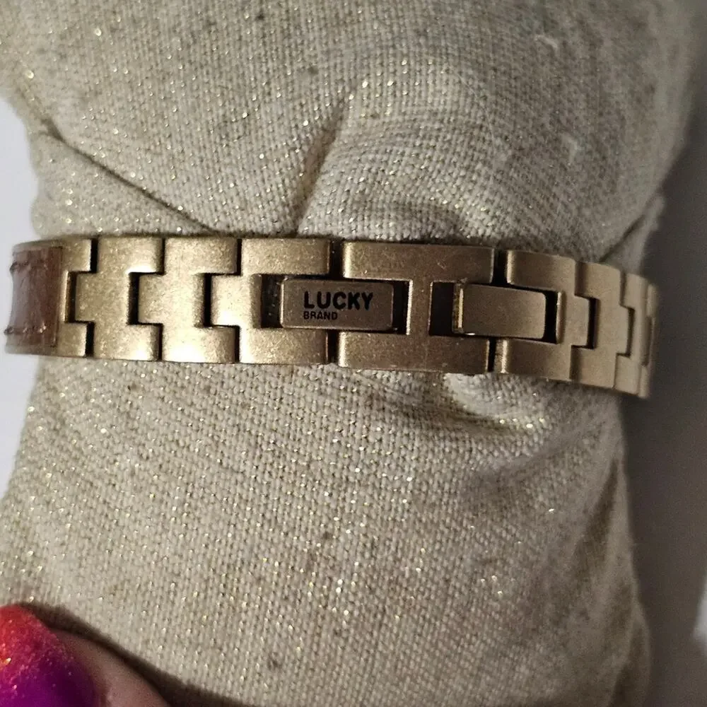 Lucky Brand Womens Boho Peace Sign Watch Brown Leather Gold Tone‎ Vintage